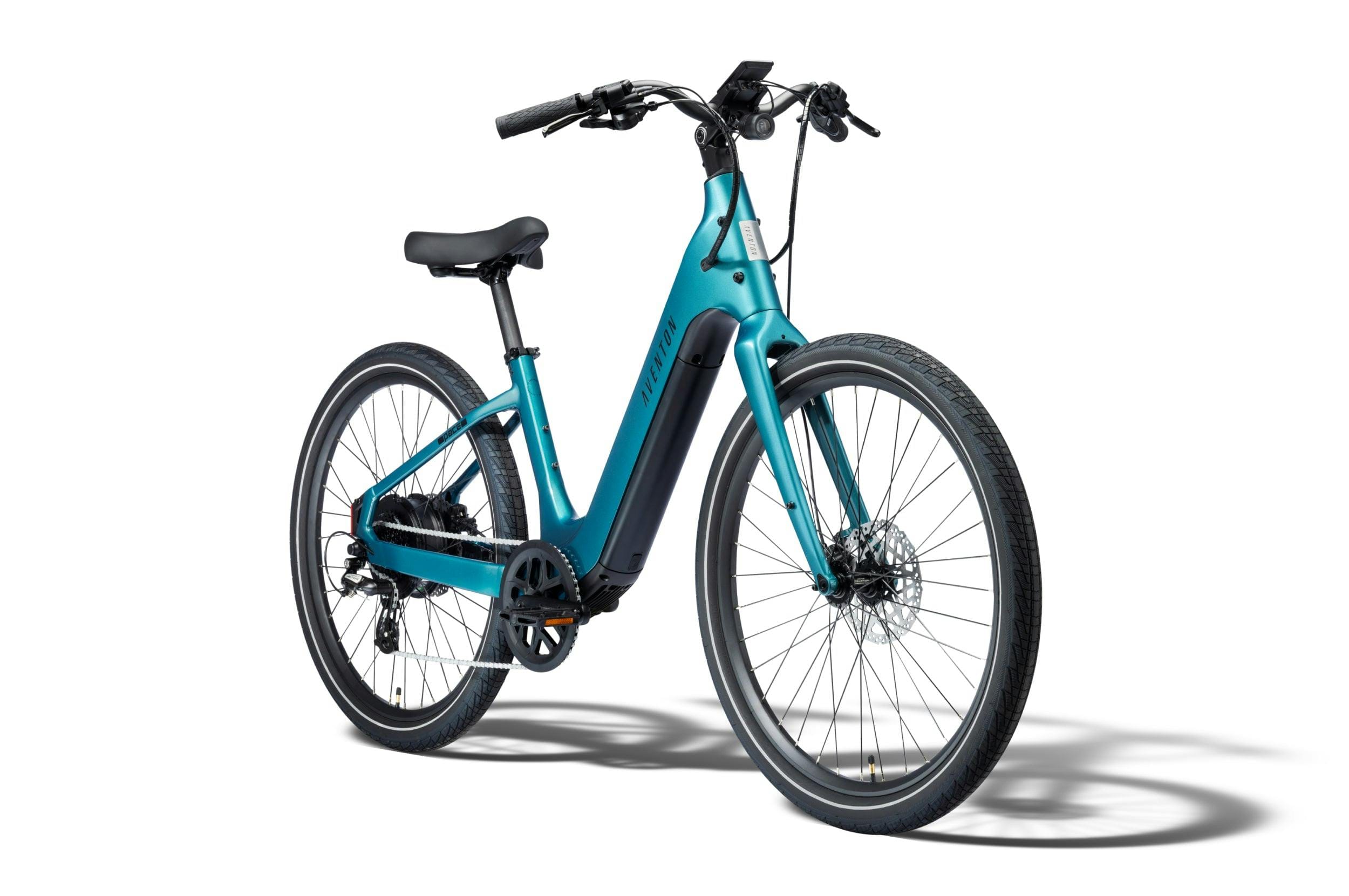 Aventon Pace 5 REC Step-Through in Lagoon — three-quarter view