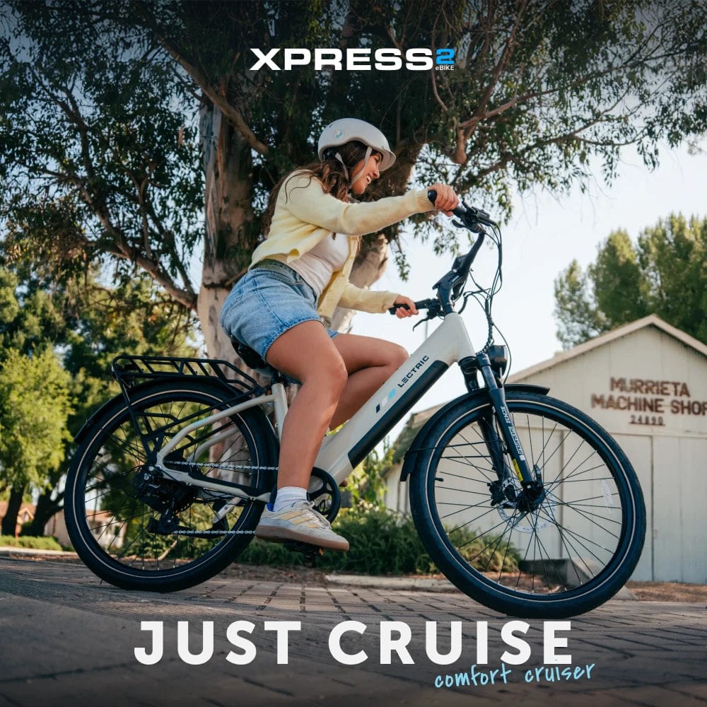 Lectric-XPress2-Cruiser-Stratus-White-lifestyle Lectric XPress2 Cruiser eBike product image